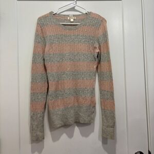 Aphorism Pink Grey Striped Angora Lambswool Cable Knit Sweater Crewneck Large